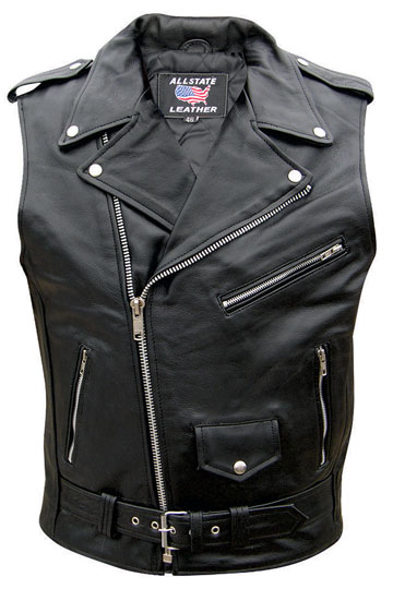 V2012 Mens Leather Vest Biker Jacket Style with Crossover Collar Larger View