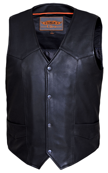 V330 Mens Premium Naked Leather Motorcycle Vest with Plain Sides Larger View