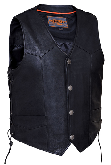 V331BF Mens Leather Motorcycle Vest with Buffalo Coin Snaps and Side Laces Larger View