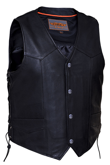 V331 Mens Premium Naked Leather Motorcycle Vest with Side Laces Larger View