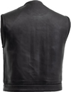 V659 Mens Short Body Leather Club Vest with Hidden Snaps and Zipper Back View