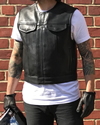 V659 Mens Short Body Leather Club Vest with Hidden Snaps and Zipper Model 2 View