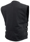 V660CV Men’s Black Canvas Motorcycle Racing Vest with Velcro Straps Back View