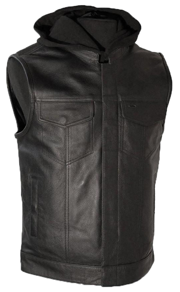 V687 Men’s Leather Club Vest with Removable Hood and Zipper Larger View