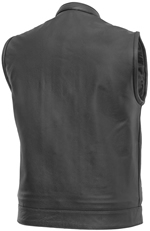 V690 Mens Leather Club Vest with Hidden Snaps and Zipper Back View