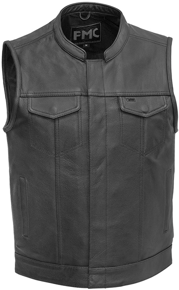 V690 Mens Leather Club Vest with Hidden Snaps and Zipper