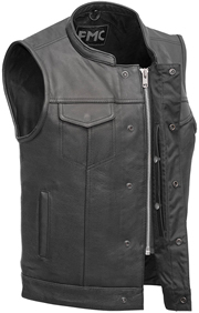 V690 Mens Leather Club Vest with Snaps and Hidden Zipper