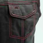 V694 Leather Club Vest with Red Stitching and Paisley Liner Pocket View