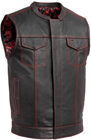 V694 Leather Club Vest with Red Stitching and Paisley Liner