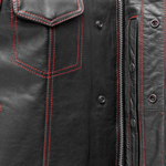 V694 Leather Club Vest with Red Stitching and Paisley Liner Zipper View
