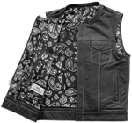 V4951CV-No Collar Mens Heavy Canvas and Premium Leather Trim Motorcycle Club Zipper Colarless Vest Liner View