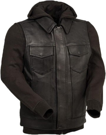 V697 Men’s Leather Club Vest with Removable Hoodie, Hidden Snaps and Zipper Cover wih Outer Gun Pocket Access Larger View