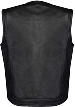 V78008Z Leather Motorcycle Club Zipper Vest with Flush Collar Back View