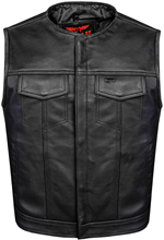 V78008Z Leather Motorcycle Club Zipper Vest with Flush Collar Front View