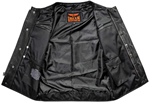V8007Z Mens Leather Motorcycle Club Zipper Vest No Collar Black Liner Inside View