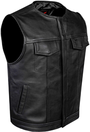 V78008Z Leather Motorcycle Club Zipper Vest with Flush Collar Zipper View