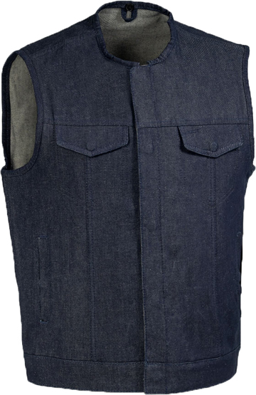 VDM639 Mens Charcoal Denim Motorcycle Club Zipper Vest No Collar Larger View