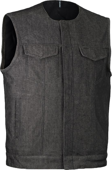 VDM639 Mens Charcoal Denim Motorcycle Club Zipper Vest No Collar Larger View