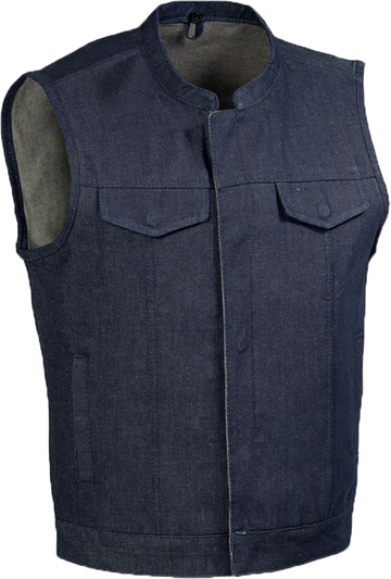 VDM691 Mens Blue Denim Motorcycle Club Zipper Vest With Collar Larger View